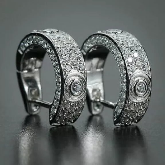2 Ct Round Cut Moissanite Men's Huggie Hoop Earrings 14K White Gold Plated