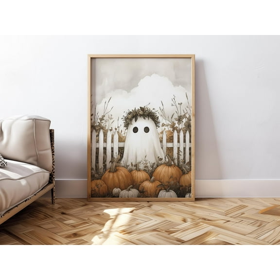 WestConfe Cute Ghost Wall Art Halloween Poster Ghost Print Pumpkin Wall Art Trendy Halloween Painting Aesthetic Halloween Wall Decor