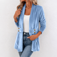 thumbnail image 5 of Velvet Open Front Cardigan for Women Long Sleeve Shawl Collar Longline Jacket Button Detail Dressy Casual Going Out Work Office Fall Winter Top, 5 of 6