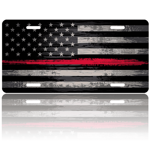 1 Pcs 2D Flat License Plate Covers & Frames, Thin Red Line For Decorative Front, Waterproof For Decoration Aluminum License Plate Covers & Frames Cover For Men Women, 12" X 6"