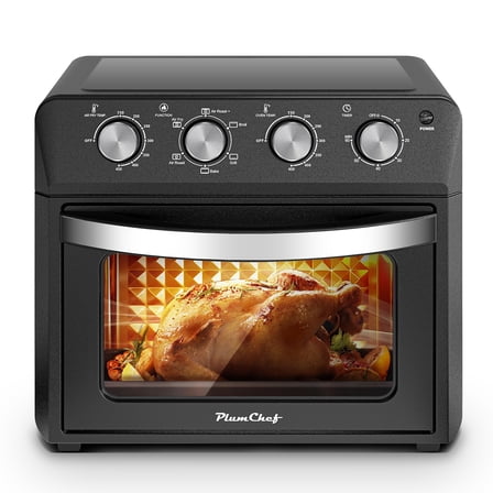 27.5QT 6-in-1 Dropdown-Door Countertop Convection Oven, Air Fryer Oven, Air Fry, Bake, Broil, Toast, Warm, Dehydrate, Family Size for Crispy Cooking, 4 Knob Control, 1700W, Stainless Steel Material
