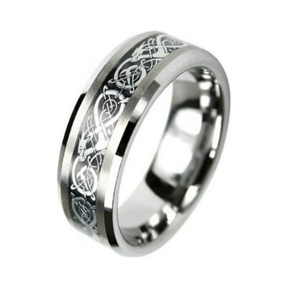iJewelry2 Flat Comfort Fit Celtic Dragon Black Inlay 8mm Tungsten Carbide Wedding Band Ring