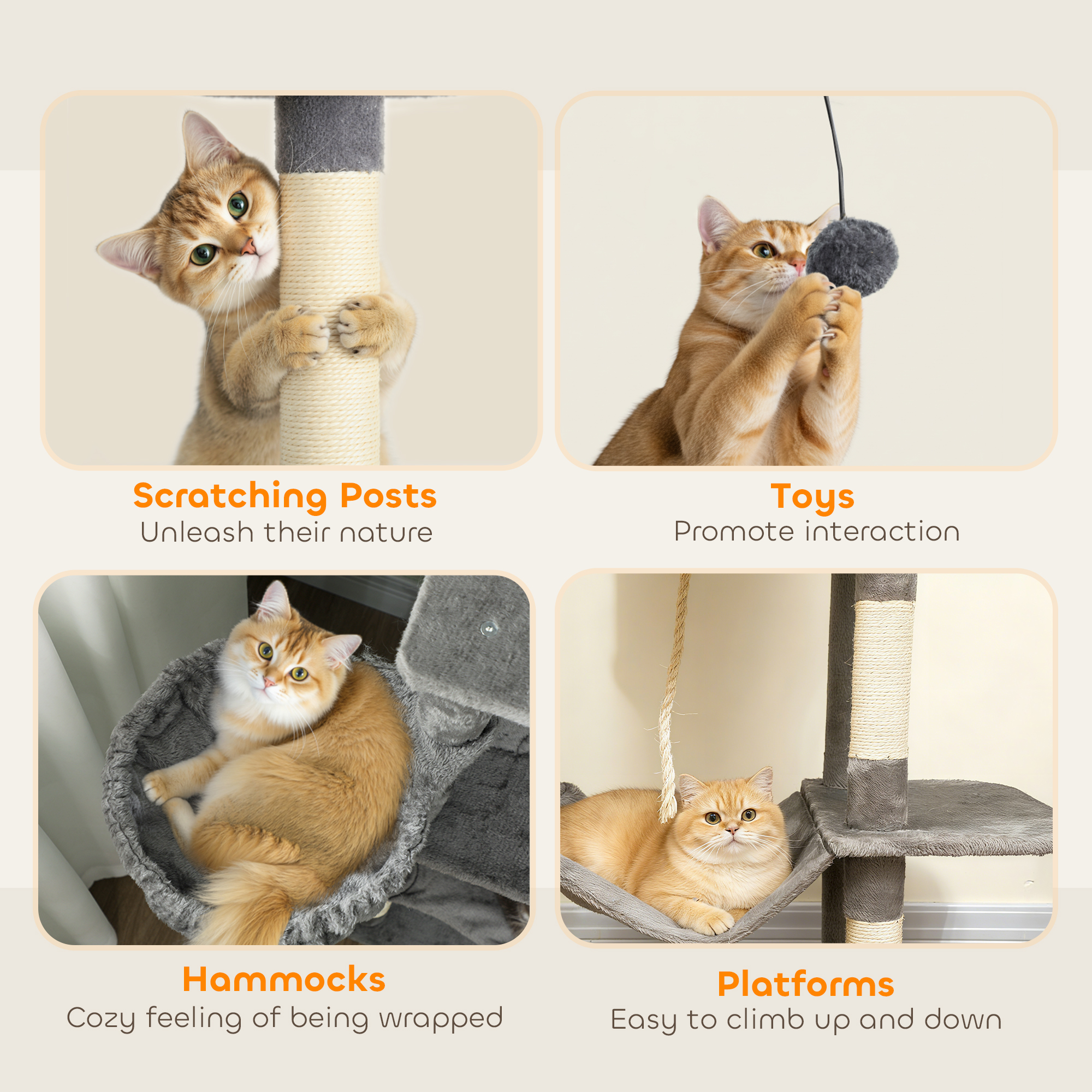 PawHut Large Cat Tower with 2 Condos, 80" Multi-Level Cat Tree with Hammock and Sisal Scratching Posts for Multiple Indoor Cats, Dark Gray