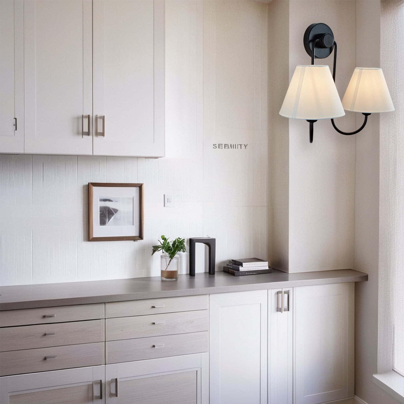 Wall Lights For Living Room , Elegant Linen Shade With Metal Frame Double Swoop Sconce
