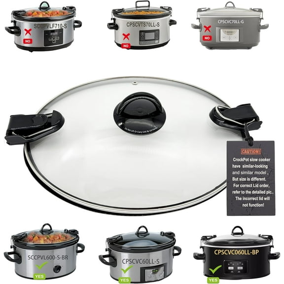 6QT Oval Glass Lid Replacement For CrockPot Slow Cooker Models SCCPVL600-S-BR CPSCV060LLBP CPSCVC60LL-S