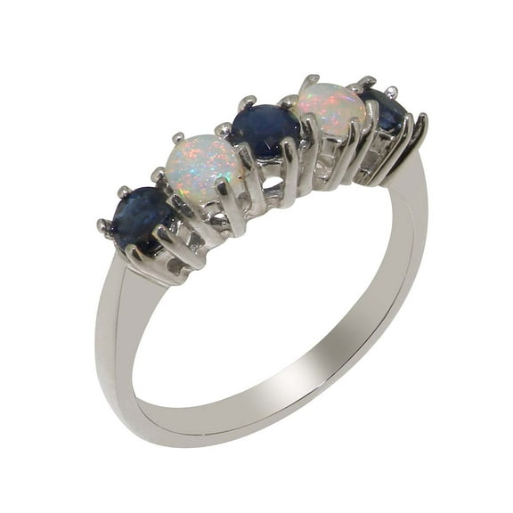 LBG British Made 925 Sterling Silver Natural Sapphire & Opal Ladies Eternity Ring - 33 size options - Size 10