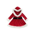 thumbnail image 2 of Douhoow Toddler Girl Christmas Hooded Dress Long Sleeve Plush Patchwork A-Line Dress, 2 of 9