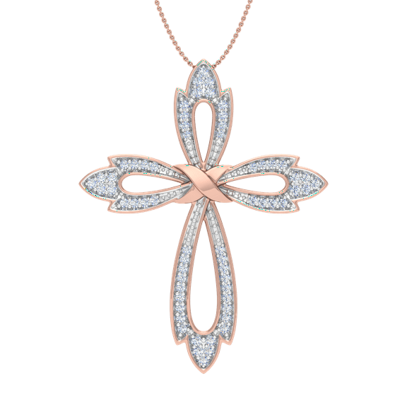 1/2 Carat Diamond Cross Pendant Necklace in 10K Rose Gold (Silver Chain Included)