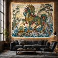 thumbnail image 6 of Chinese Qilin on Rocky Waves with Golden Egg, Mystical Illustration for Fantasy Lovers, Asian Mythology Wall Art, Birthday Gift Tapestry Wall Hanging for Living Room and Meditation Room, 6 of 7