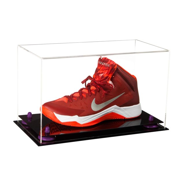 Better Display Cases Versatile Clear Acrylic Display Case - Medium Rectangle Box with Purple Risers and Black Base 15" x 8" x 9" (V11)