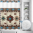 thumbnail image 2 of No Hook Shower Curtain, Boho Southwest Shower Curtains for Bathroom with See Through Top Window, Farmhouse Aztec Tribe Brown Blue Plaid Waterproof & Washable Bath Curtain Extra Long 72"x96", 2 of 9