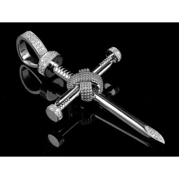 2Ct Round Cut Moissanite Diamond Men's Cross Pendant 14k White Gold Plated