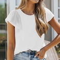 thumbnail image 2 of Womens Summer Tops Sevevn Womens Casual Solid Color Round Neck Ruffled Short Sleeve Tops Blouses, 2 of 6