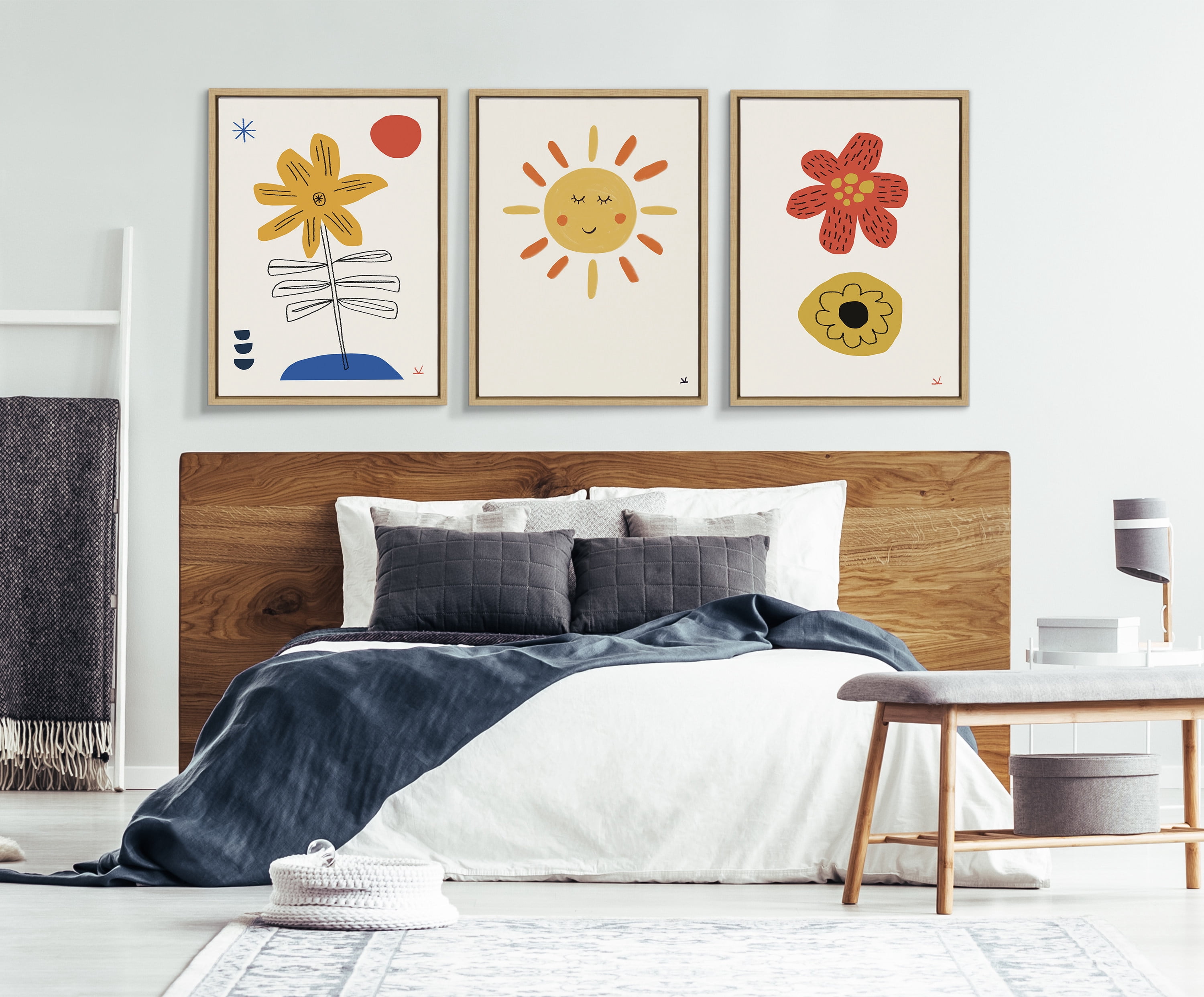 Kate and Laurel Sylvie Sleepy Sun Framed Canvas Wall Art by Kelly Knaga 18x24 Natural Whimsical Happy Sun Art for Wall