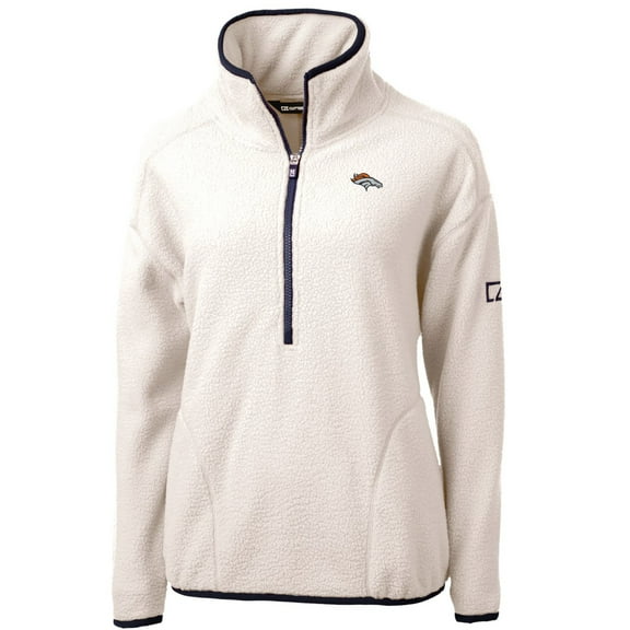 Women's Cutter & Buck White/Navy Denver Broncos Cascade Eco Sherpa Fleece Half-Zip Pullover Jacket