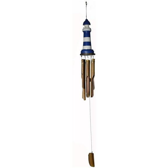 Nautical Hand Carved Bamboo Wood Light House Wind Chime Lighthouse