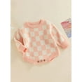 thumbnail image 3 of Sedceaty Newborn Baby Knitted Romper, Warm Long Sleeve Round Neck Checkerboard Print Bodysuit, 3 of 8