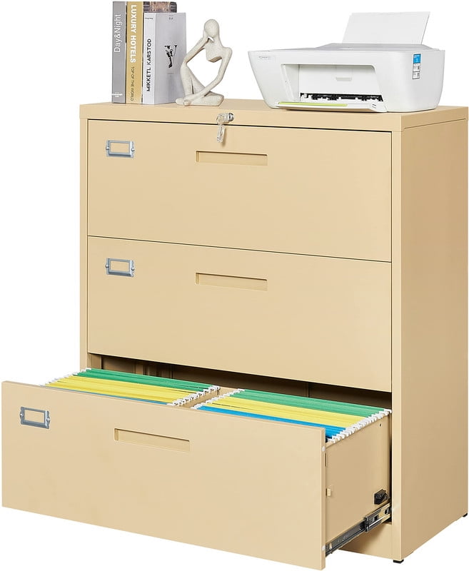 MIIIKO 3 Drawer Lateral File with Lock, Metal Steel Filling for Home Office