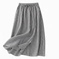 thumbnail image 2 of Women's Embroidery Cotton Linen Midi Skirts A Line Flowy Swing Elastic Waist Bohemian Skirt Casual Beach Party Skirt Gray L, 2 of 2