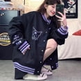 thumbnail image 3 of Sanrio Black Coat Japanese Style Fashion Baseball Uniform Autumn Winter Retro Kawaii Loose Long Sleeve Elegant Jackets Women, 3 of 28