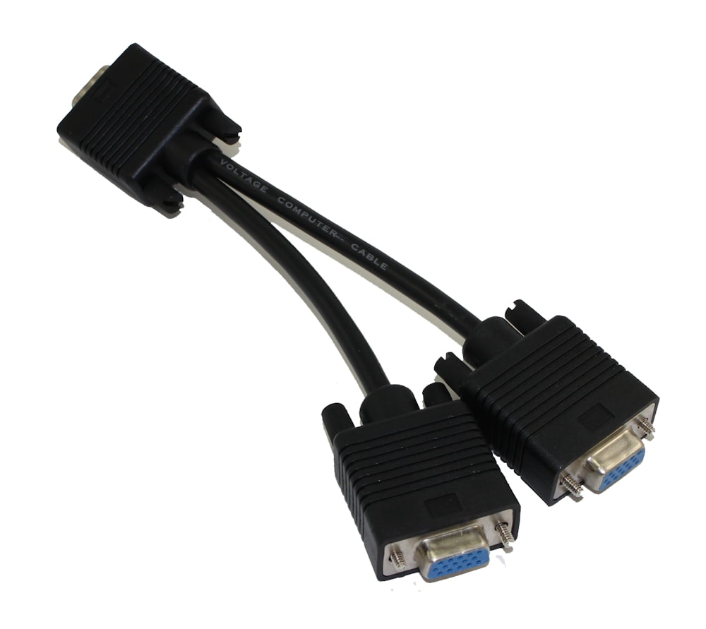 VGA Video Splitter Cable, 6" 15 Pin Male to 15 Pin Female, Black