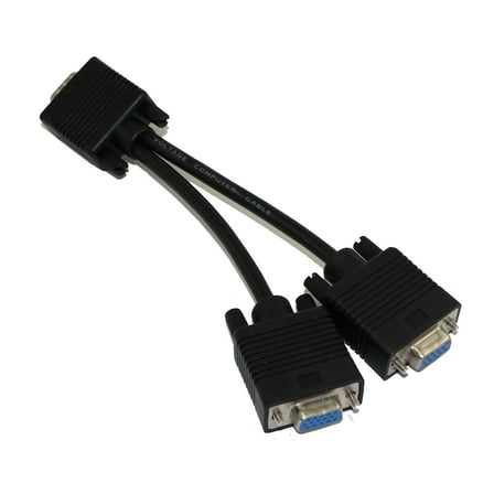 VGA Video Splitter Cable, 6" 15 Pin Male to 15 Pin Female, Black