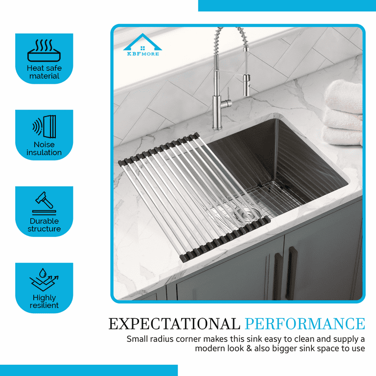 KBFmore 23 inch Undermount Single Bowl Laundry Utility Sink with 4
