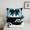 thumbnail image 5 of Erosebridal Striped Bowknot Bedding Full Comforter Set, Blue Black Down Comforter, Lace Bow Room Decor, Ultra Soft 3 Pieces, 5 of 7