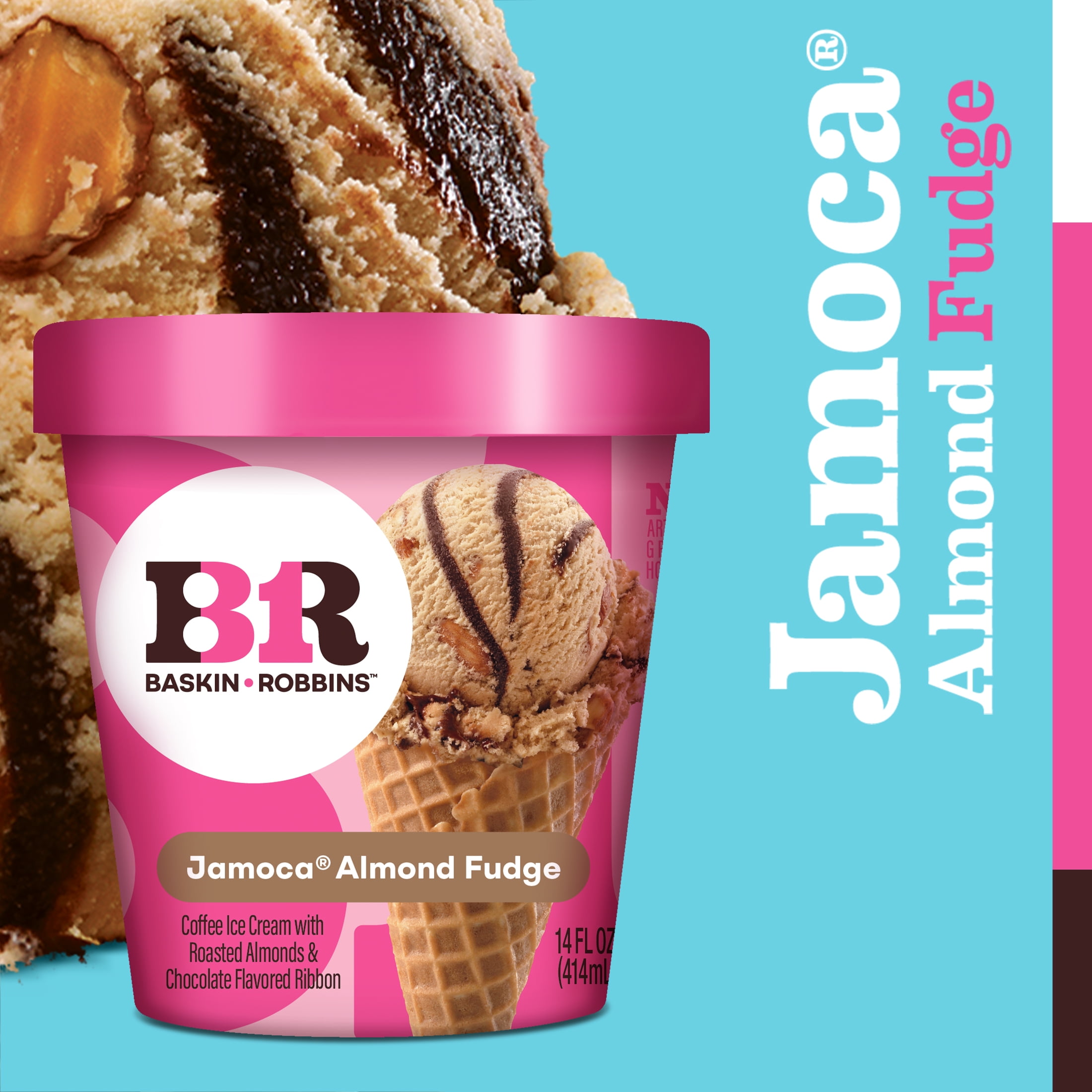Baskin-Robbins Jamoca Almond Fudge Ice Cream, 14 fl oz Cup – Coffee Ice Cream with Roasted Almonds and Chocolate Fudge Swirl