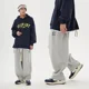 thumbnail image 4 of Pantalones deportivos holgados de color gris para mujer, pantalones casuales de estilo urbano Gyaru con pierna recta y drapeados, 4 of 4