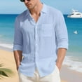 thumbnail image 2 of FRSASU Linen Shirts for Men Long Sleeve Button Solid Lightweight Lapel Neck Casual Shirts Summer Fashion Beach Pullover Tops Light Blue, 2 of 8