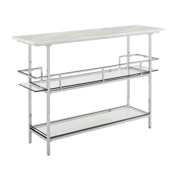 Crosley Furniture Aimee Bar With Chrome Finish And Paper Marble Top