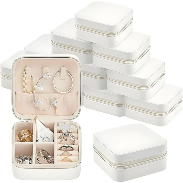 10 piezas joyero para mujer, joyero de viaje de piel sintética para mujer, ideal para anillos, pendientes y collares. Regalos de belleza para mujeres y niñas,Cajas de joyería al por mayore(10, Blanco)