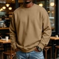 thumbnail image 2 of Hearthz Crew Neck Sweatshirts Men Solid Color Oversized Fleece Pullover Men Fall Winter Drop Shoulder Mens Long Sleeve Shirt Light Brown M, 2 of 10