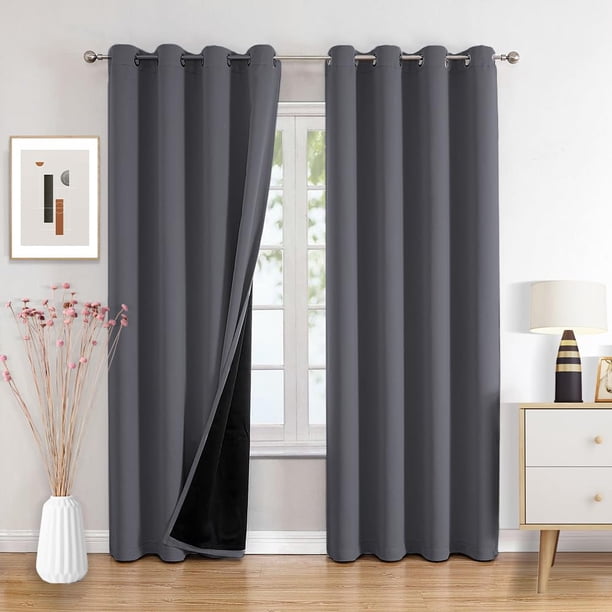 NANWEI 100% Cortinas Blackout, Cortinas Largas con Forro Negro para Estar/Recámara Ventana, Ojales en la Parte Superior, Aislamiento Térmic, Reducción Ruido, 2 Paneles