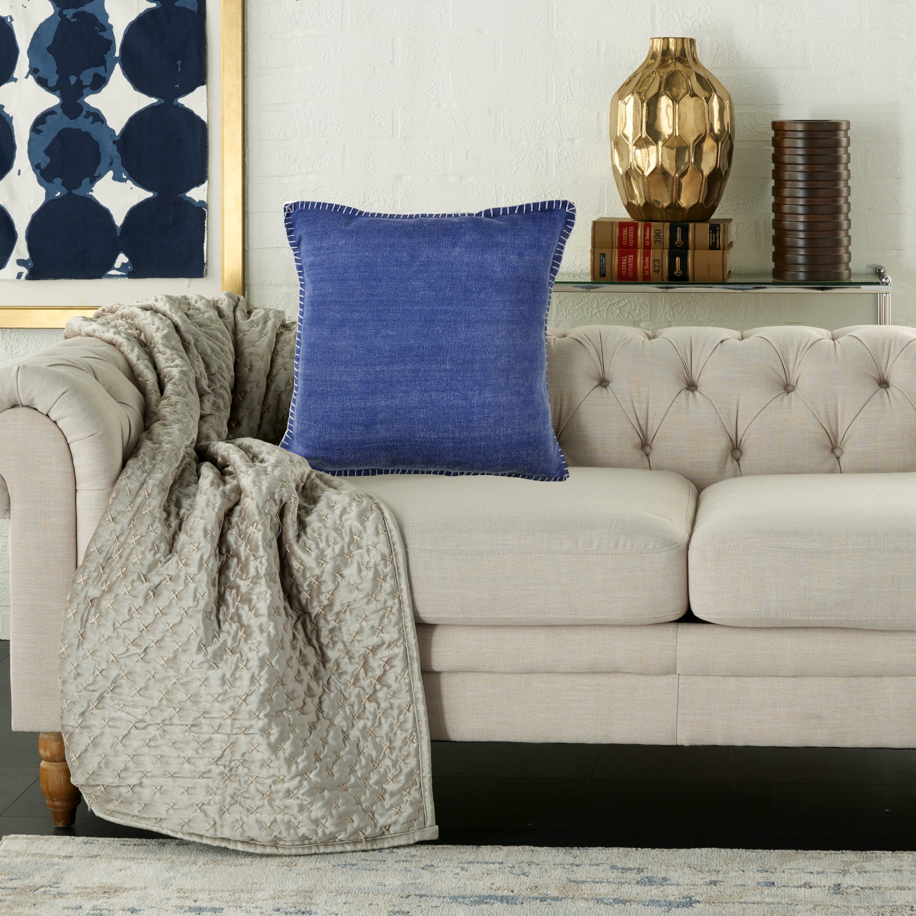 Ox Bay Twilight Blue Solid Organic Cotton Square 2 Piece Pillow Feather Filled Set