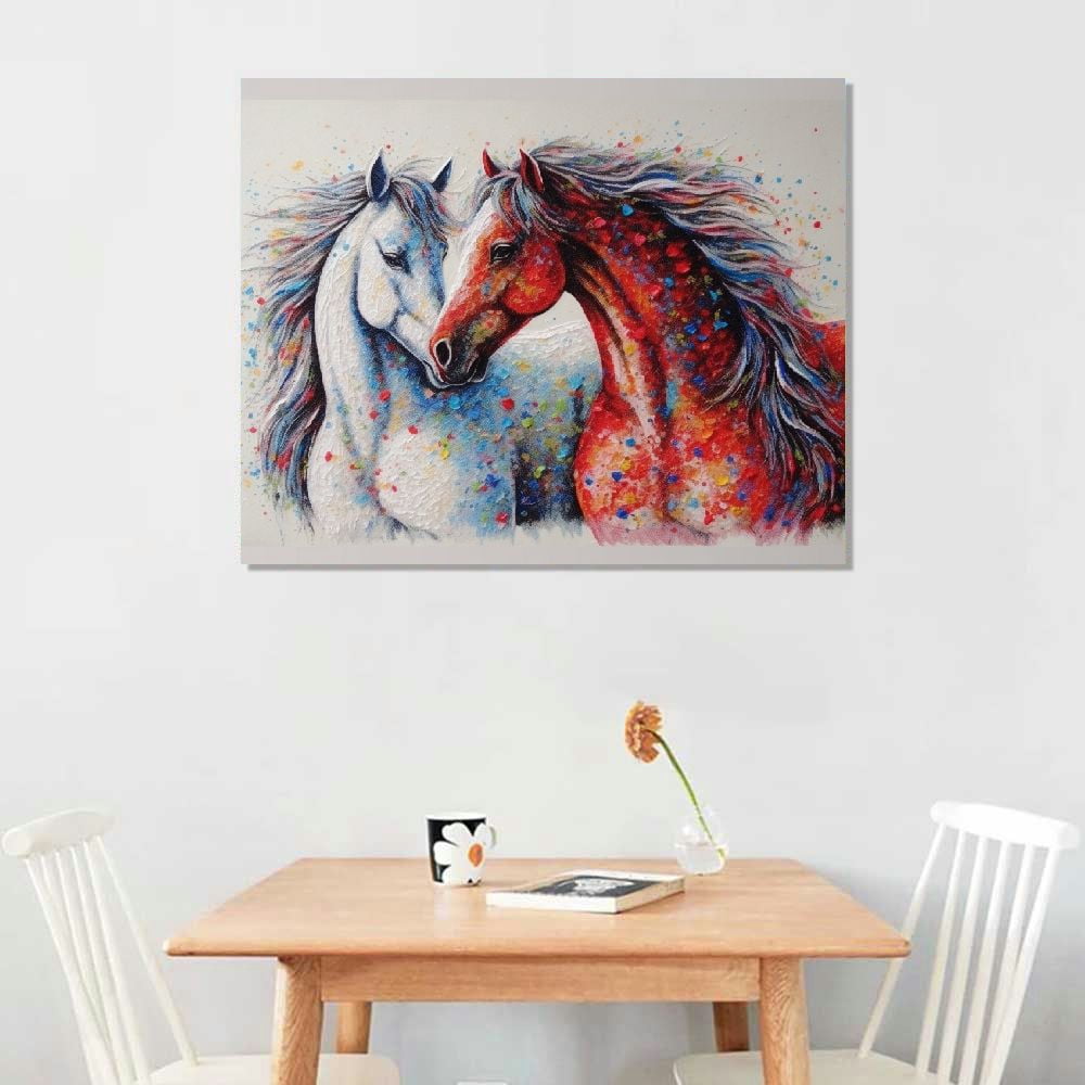 JEUXUS Animal Wall Art Canvas Prints Colorful Abstract Running Horse Paintings Modern HD Printed Oil Paintings Artwork Wall Decor for Living Room Office Home Decorations 20x16in