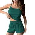 thumbnail image 2 of pstuiky Two Piece Sets for Women Dressy Oversized Solid Color Cami Pajama Sets Leisure Loose Fit Crew Neck Sleeveless Sleepwear with Shorts Green S, 2 of 6