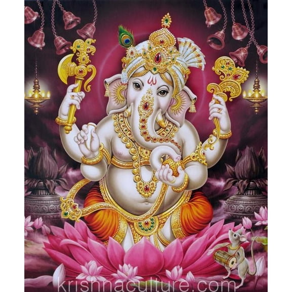 KrishnaCulture Ganesh on Lotus CV25SC Canvas Art 15X18"