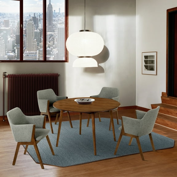 Arcadia and Renzo 48" Round Charcoal and Walnut Wood 5 Piece Dining Set