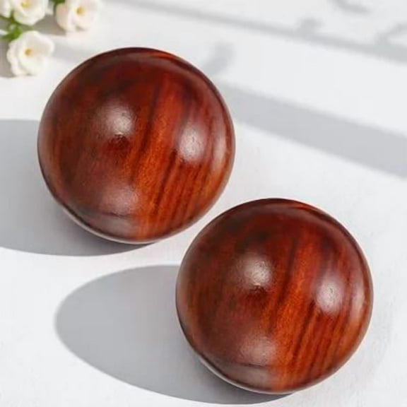 UEETEK 2Pcs Brown Wooden Hand Massage Balls for Home Acupoint Acupressure Hand Massager