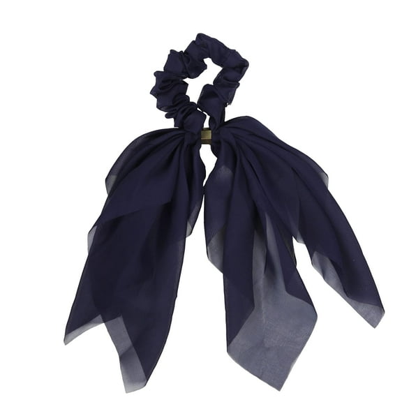 Motique Accessories Chiffon Scrunchie,Tails Hair Ties-Solid Navy Hair Ribbon Scarf Scrunchie, Female