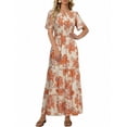 thumbnail image 2 of Xaqiouau Womens Boho Floral Maxi Dress Short Sleeve Casual Summer Long Dress Crew Neck Flowy A Line Beach Vacation Dress, 2 of 7