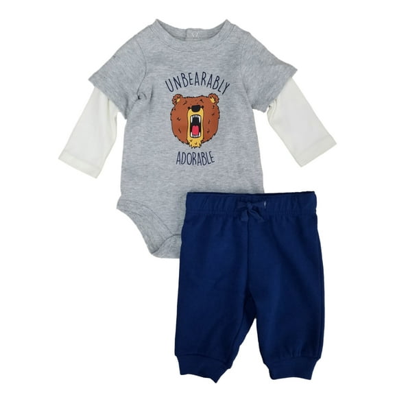 Infant Boys 2pc Baby Bear Outfit Gray Unbearably Cute Bodysuit & Pants Set 0-3m