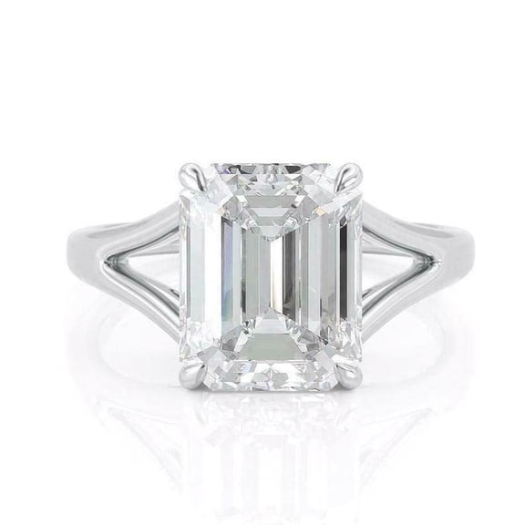 HeartsAndYou 3ct Emerald Cut Moissanite Engagement Ring for Women Split Shank Solitaire 18k White Gold over Silver
