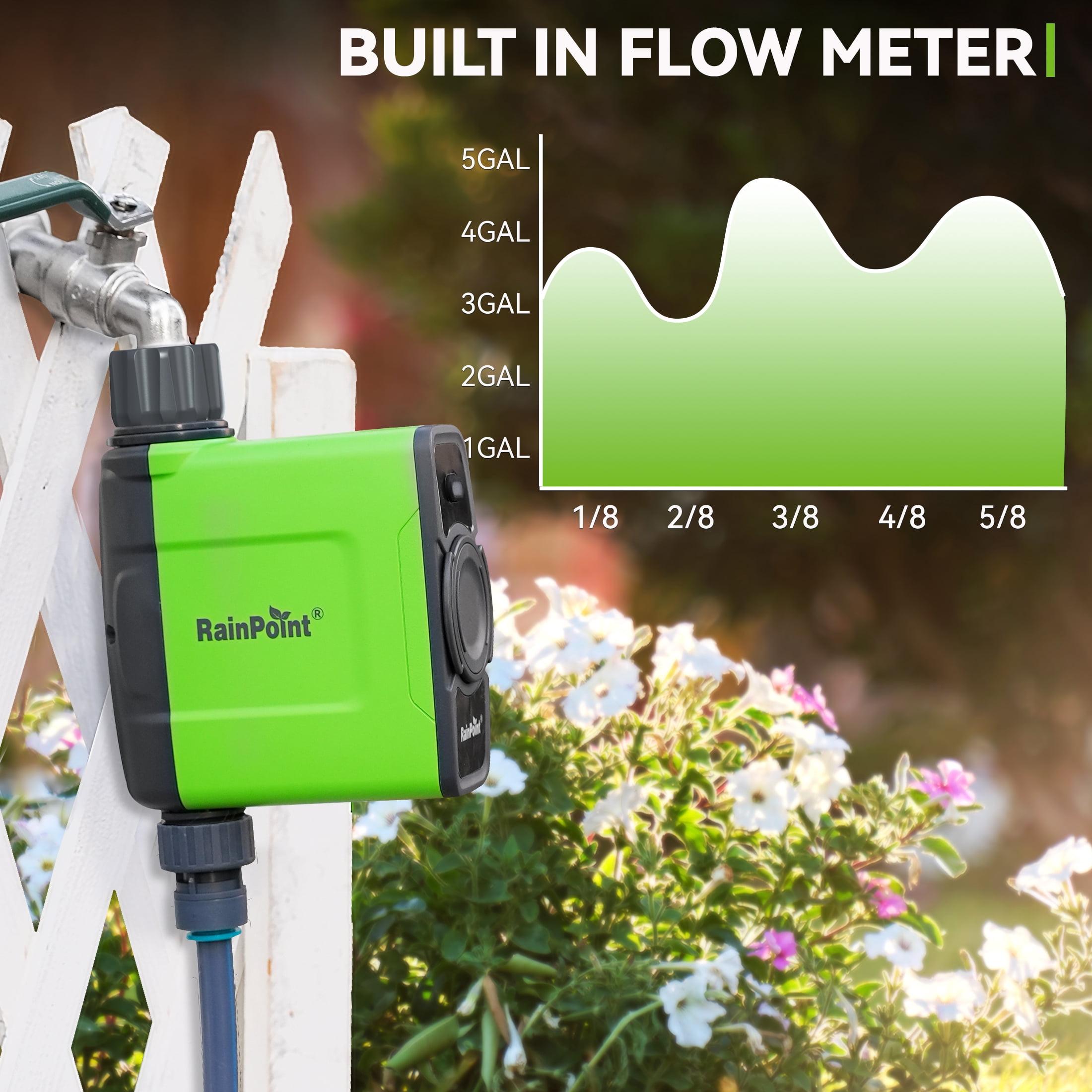 RainPoint Wi-Fi 1-Zone Sprinkler Timer with Hub, Outdoor Sprinkler Controller System with APP Remote Control, Smart Water Hose Timer for Garden Yard