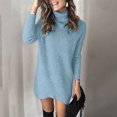 thumbnail image 2 of Ediodpoh Women Double Lapel Hollow Out Pullover Dress Sweater Dress with Elegant Design for Fall and Winter Light Blue S, 2 of 4