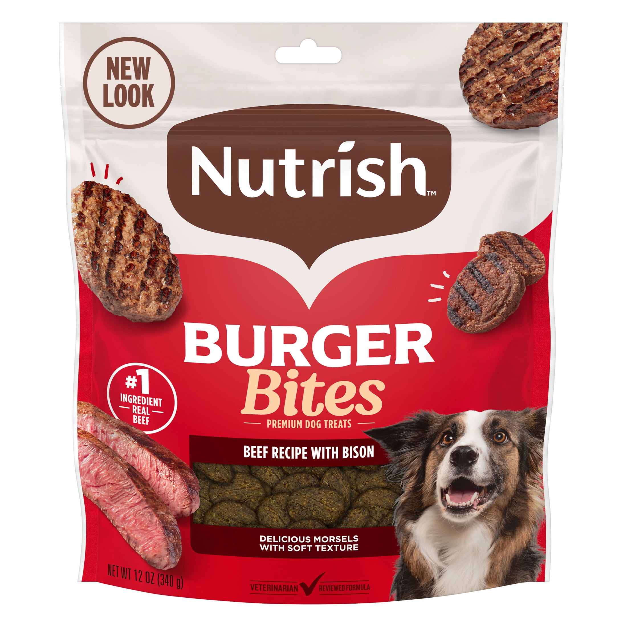 (3 pack) Nutrish Burger Bites Beef Recipe with Bison Premium Dog Treats, 12 oz. Pouch (Rachael Ray)