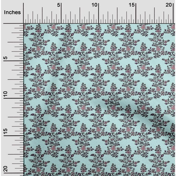 oneOone Silk Tabby Fabric Leaves & Floral Block Printed Craft Fabric BTY 42 Inch Wide