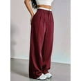 thumbnail image 6 of Women'S Striped Pants Color Block High Waisted Wide Leg Casual Work Office Long Trousers Wine Red L, 6 of 7
